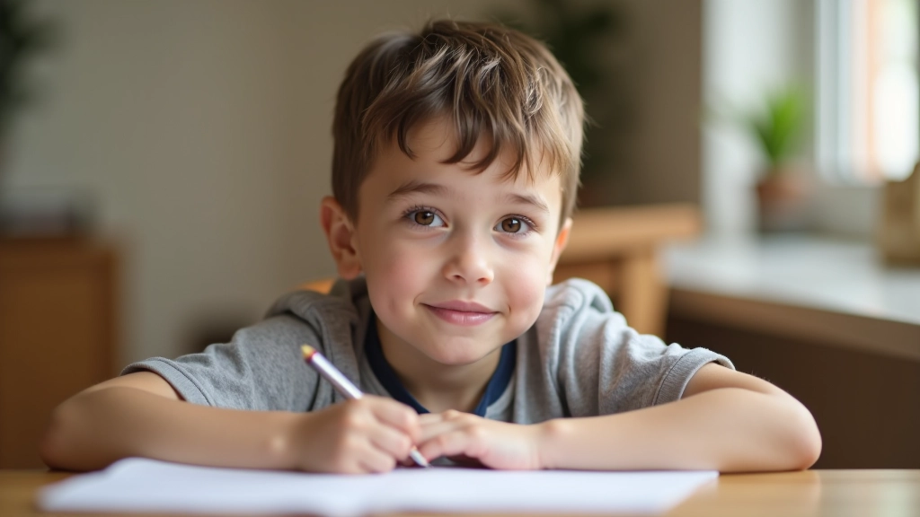 Criança em idade escolar trabalhando de forma independente num projecto com limite de tempo estabelecido