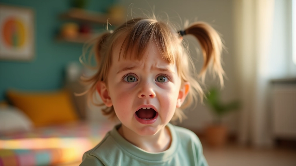 Criança pequena em quarto infantil com expressão assustada durante conversa tensa, mostrando impacto emocional