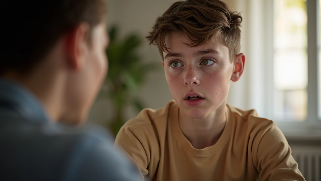 Adolescente em conversa respeitosa com pai sobre limites e expectativas